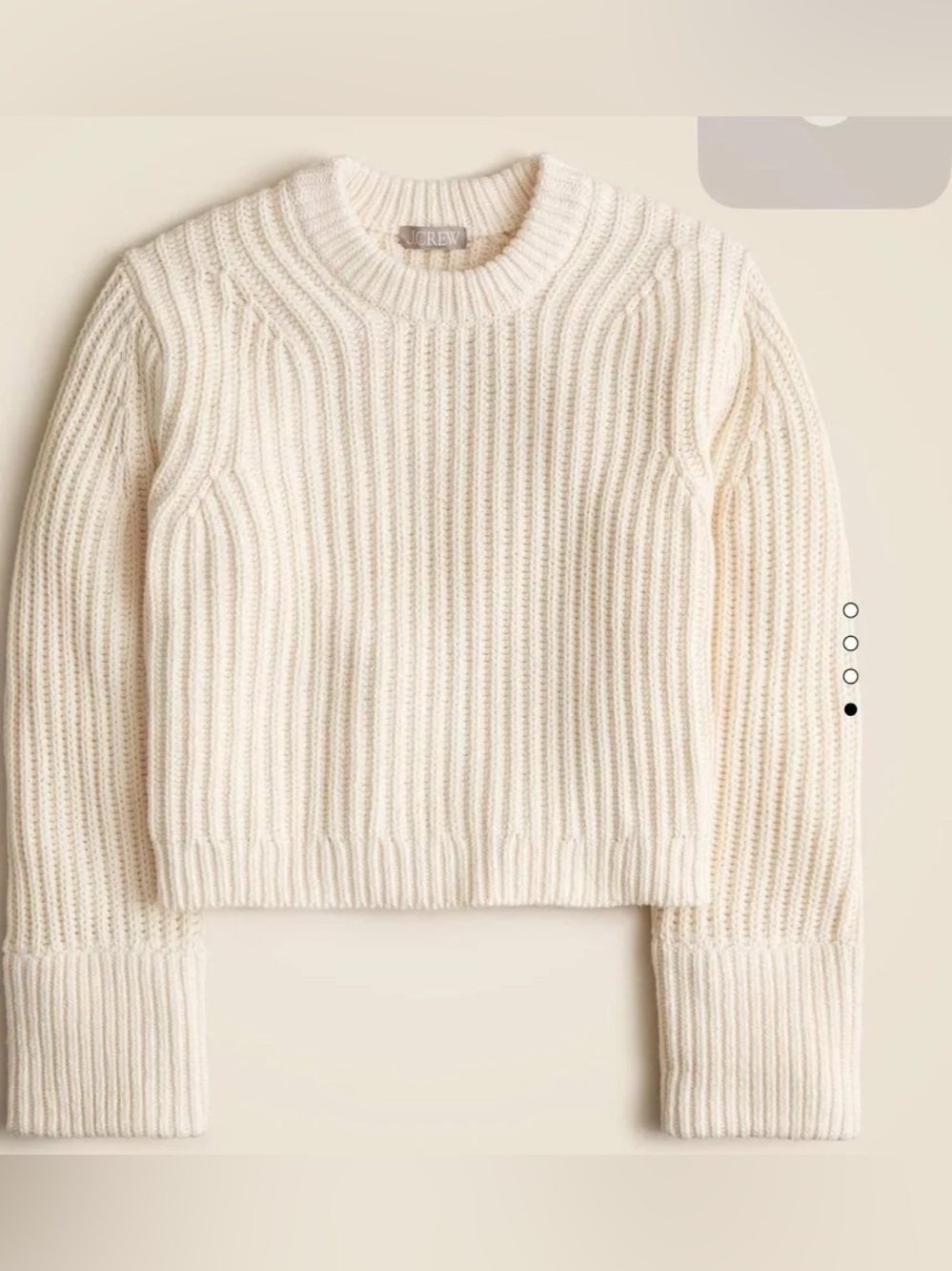 J. Crew Cream Ribbed Cropped Crewneck Sweater 100% Cotton
